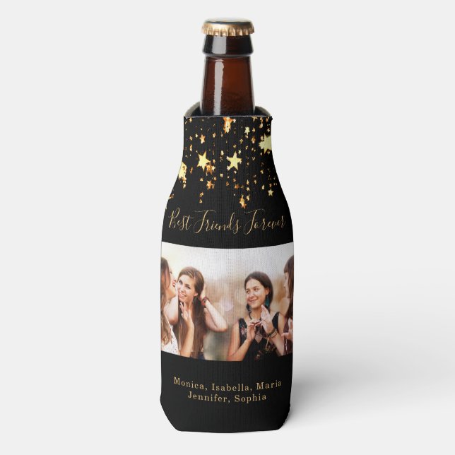 Friends BFF photo party black gold Bottle Cooler (Bottle Front)