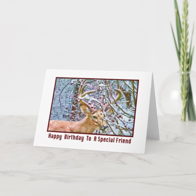 Friend's Birthday Card with Deer and Crab Apples (Front)