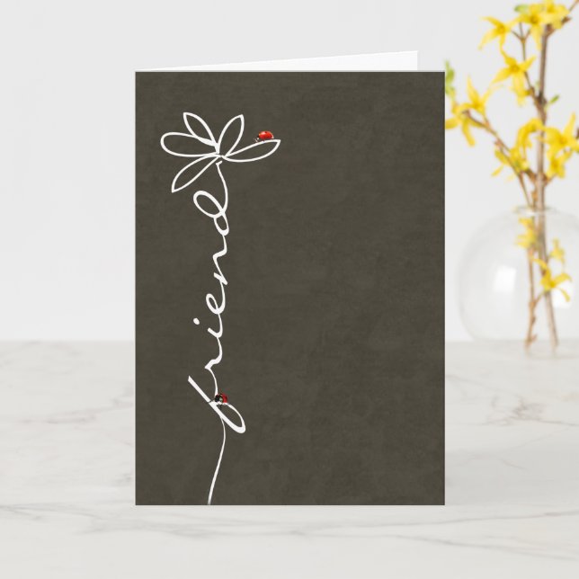 friend's birthday daisy and ladybugs on brown card (Yellow Flower)