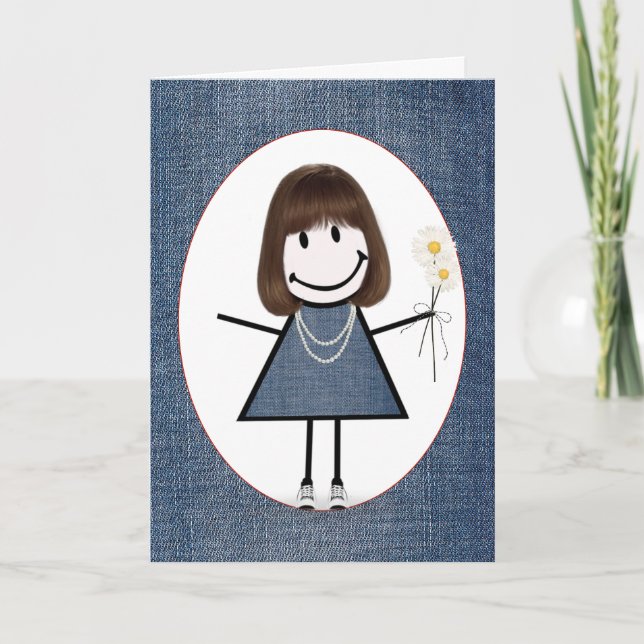 Friend's Birthday Stick Figure Girl Card (Front)