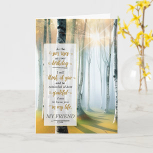 Friend's Birthday Sunrise Birch Forest Card