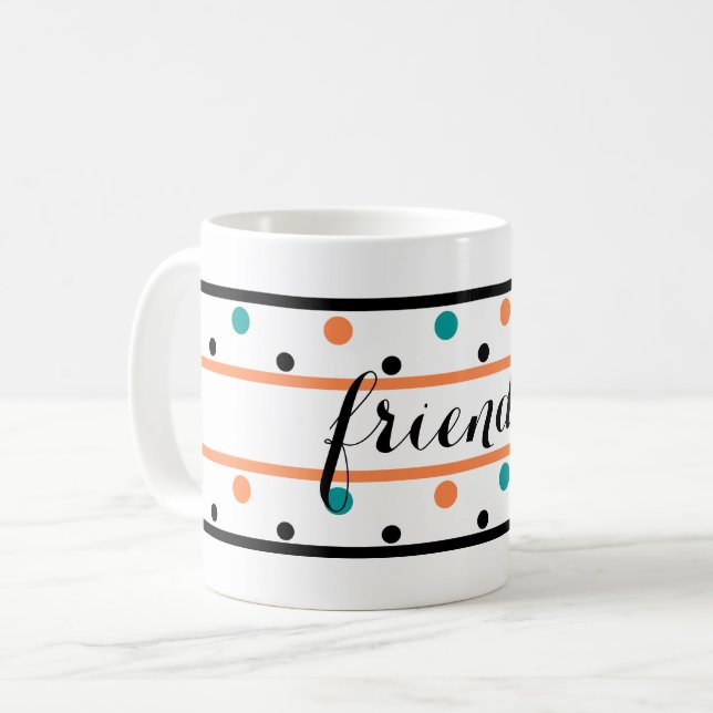 Friends Burnt Orange Teal Green Polka Dots Coffee Mug (Front Left)