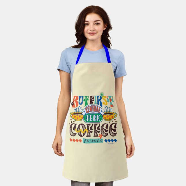 FRIENDS™ | But First Coffee Vibrant Graphic Apron (Worn)