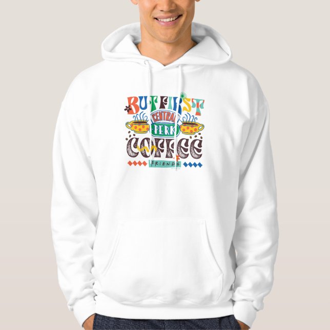 FRIENDS™ | But First Coffee Vibrant Graphic Hoodie (Front)