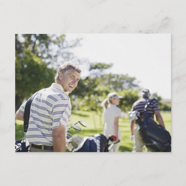 Friends carrying golf bags postcard (Front)