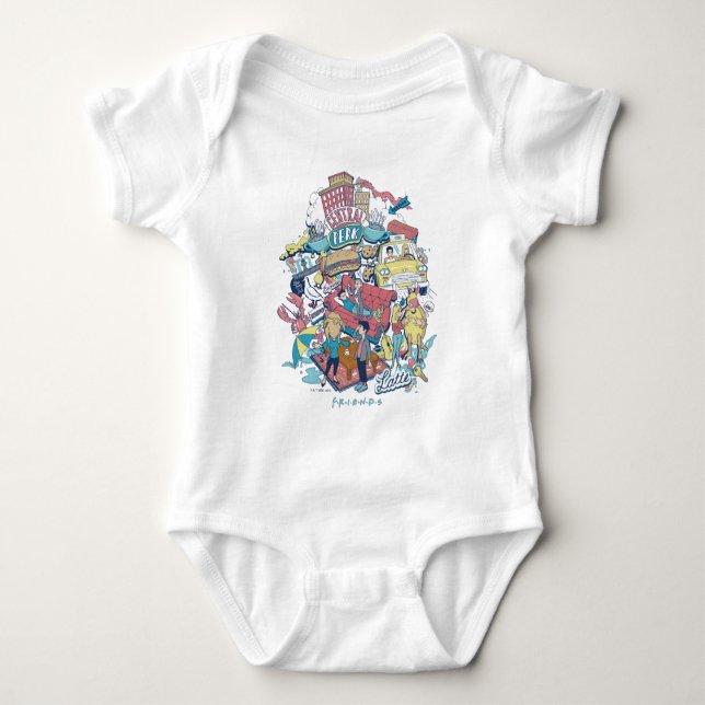 FRIENDS™ | Cartoon Collage Baby Bodysuit (Front)