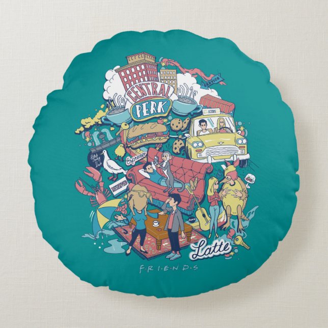 FRIENDS™ | Cartoon Collage Round Cushion (Front)