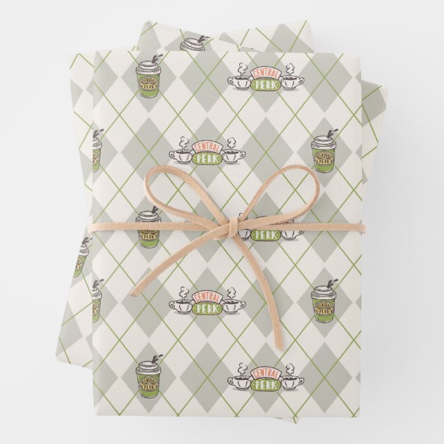 FRIENDS™  | Central Perk Argyle Pattern Wrapping Paper Sheet (In situ)
