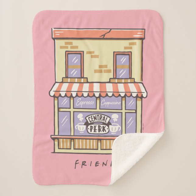 FRIENDS™ | Central Perk Cartoon Coffee Shop Sherpa Blanket (Front)