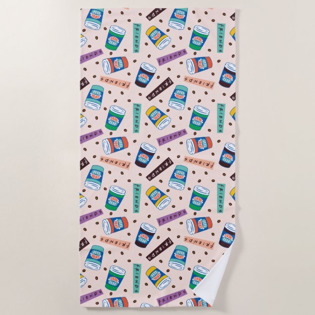 FRIENDS™ | Central Perk Vibrant Coffee Pattern Beach Towel (Front)