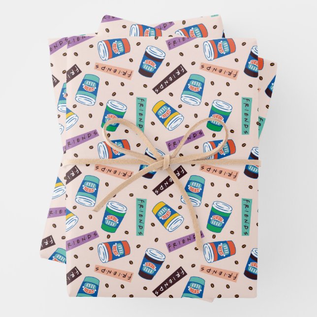FRIENDS™ | Central Perk Vibrant Coffee Pattern Wrapping Paper Sheet (In situ)