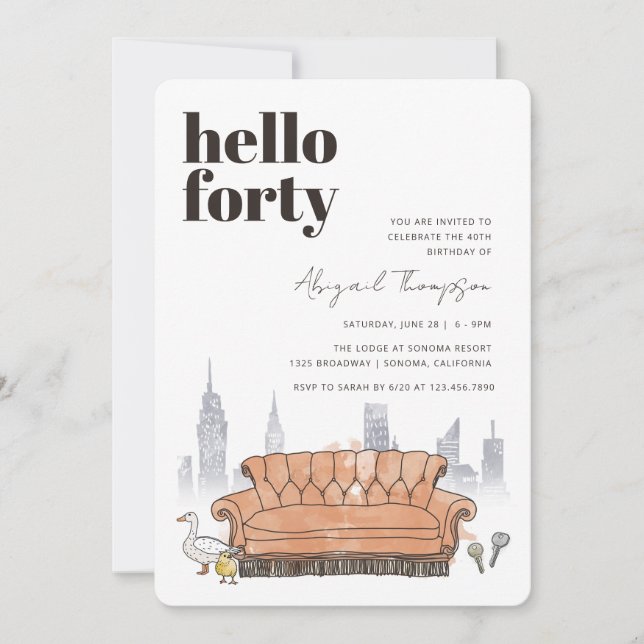 FRIENDS™ | Central Perk Watercolor 40th Birthday Invitation (Front)