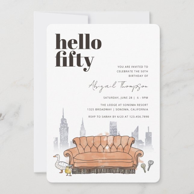 FRIENDS™ | Central Perk Watercolor 50th Birthday Invitation (Front)
