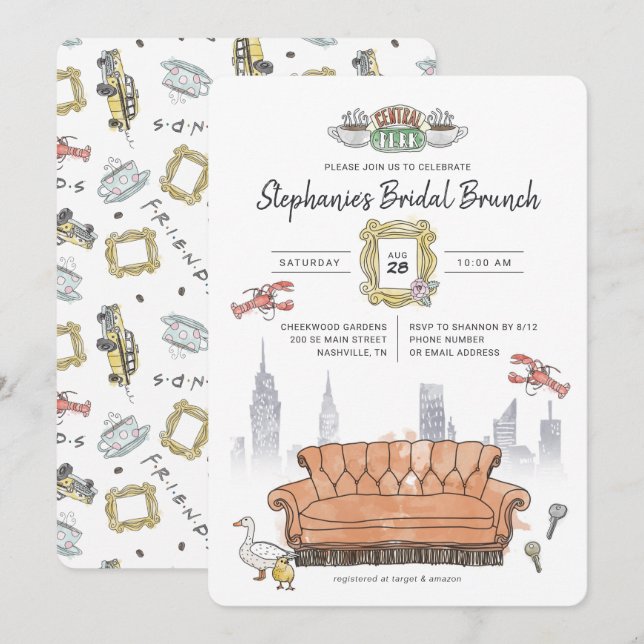 FRIENDS™ | Central Perk Watercolor Bridal Brunch Invitation (Front/Back)