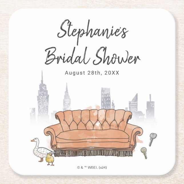 FRIENDS™ | Central Perk Watercolor Bridal Shower Square Paper Coaster (Front)