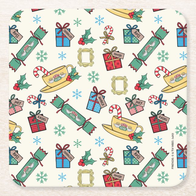 FRIENDS™ | Christmas Icon Pattern Square Paper Coaster (Front)
