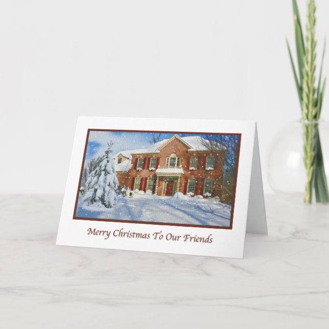 Friend's Christmas with Snowy Scene Holiday Card (Front)