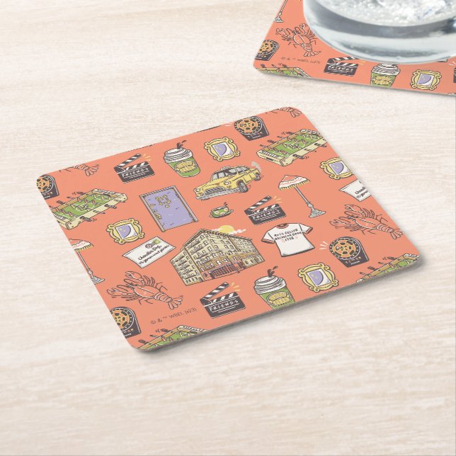 FRIENDS™ Colourful Icons Pattern Square Paper Coaster (Angled)