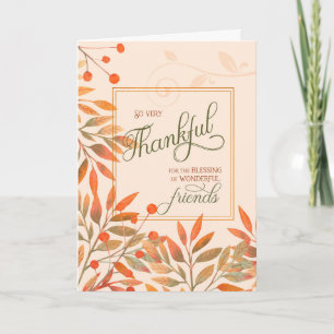 Friends Couple Autumn Harvest Leaves Thanksgiving Holiday Card