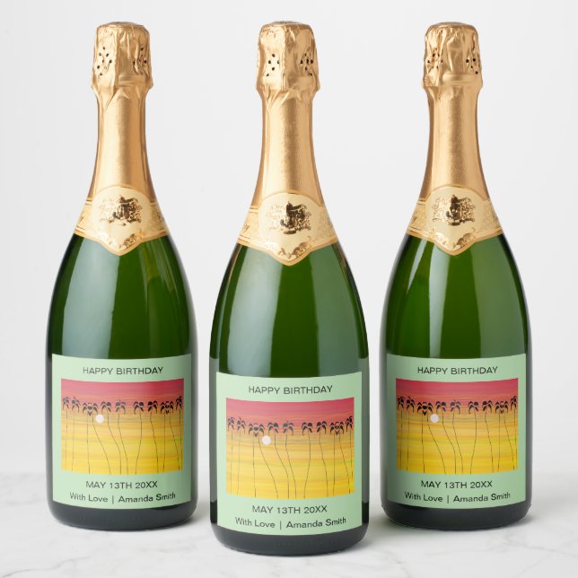 Friend's, Cute and Tropical Sunset Sparkling Wine Label (Bottles)