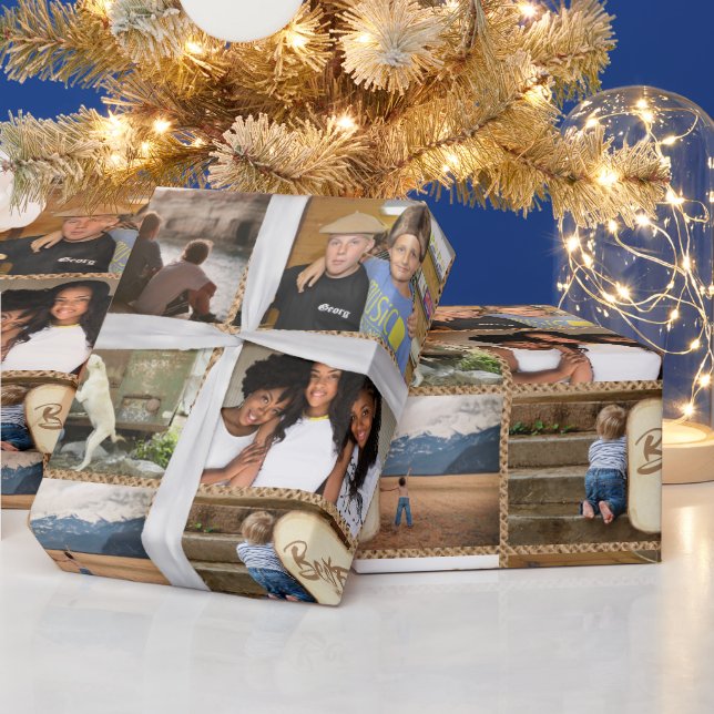 Friends DIY 6 photo collage jute country BFF Wrapping Paper (Holidays)