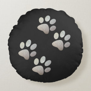 Friends dog sparkle silver paw round cushion