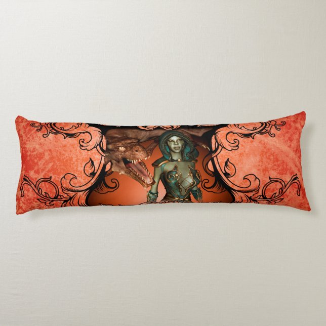 Friends, dragon with fighter in a decorative frame body cushion (Back)