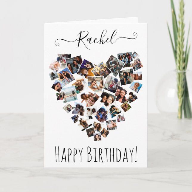 Friends Family Photo Heart Collage Happy Birthday Card (Front)