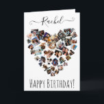 Friends Family Photo Heart Collage Happy Birthday Card<br><div class="desc">This cute and fun happy birthday card is perfect for any sentimental woman. It features 38 photos arranged in the shape of a heart and features a personalised message in handwritten signature script typography on top of a white background. It's modern, sweet, elegant, girly, and playful; the perfect design to...</div>