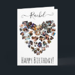 Friends Family Photo Heart Collage Happy Birthday Card<br><div class="desc">This cute and fun happy birthday card is perfect for any sentimental woman. It features 38 photos arranged in the shape of a heart and features a personalised message in handwritten signature script typography on top of a white background. It's modern, sweet, elegant, girly, and playful; the perfect design to...</div>