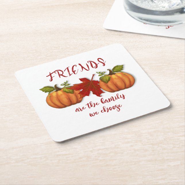 Friends Family We Choose Pumpkins Square Paper Coaster (Angled)