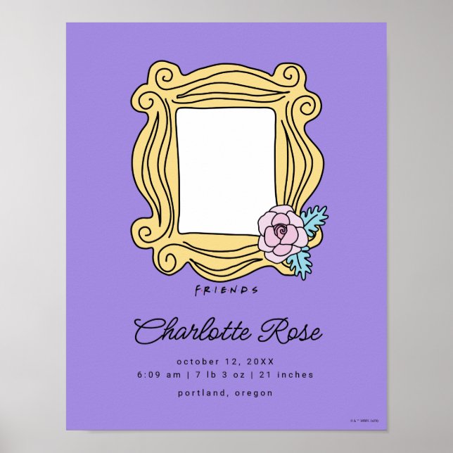 FRIENDS™ Floral Picture Frame | Baby Birth Stats Poster (Front)
