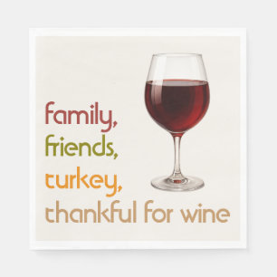 Friends Food Turkey and Wine   Modern Thanksgiving Napkin