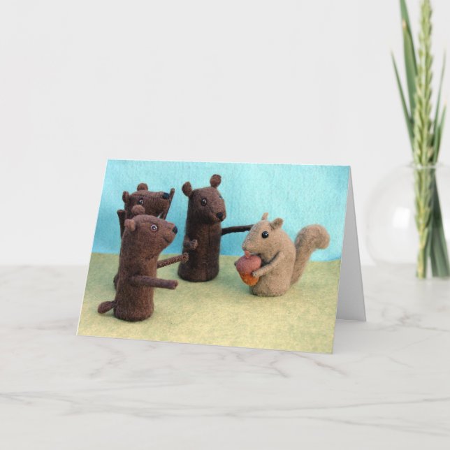 Friends for Dinner - Bears and Squirrel Holiday Card (Front)