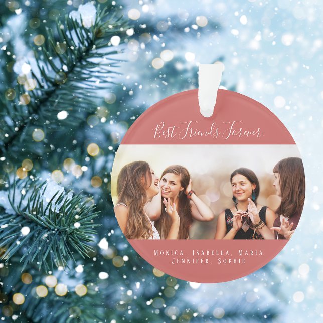 Friends for life photo brown red names keepsake ornament (Creator Uploaded)