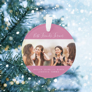Friends for life photo dark pink names keepsake ornament