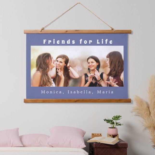 Friends for life photo names blue white hanging tapestry (Bedroom)