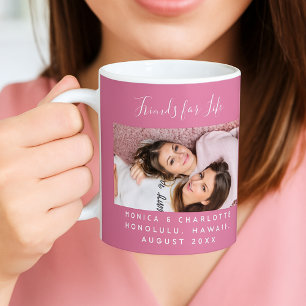 Friends for life photo names dark pink coffee mug