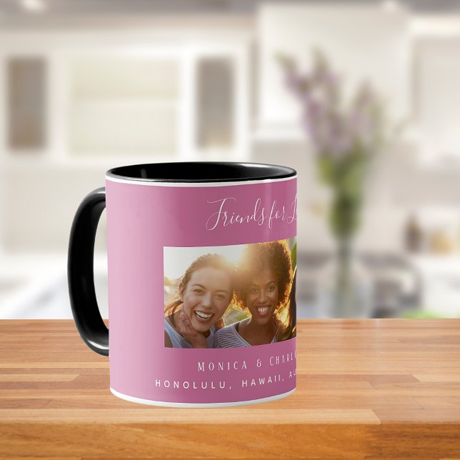 Friends for life photo names dark pink mug (Creator Uploaded)