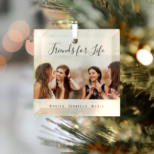 Friends for life photo names unique keepsake glass tree decoration