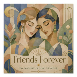Friends Forever Art Deco Two Women Portrait Poster
