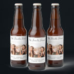Friends forever besties photo party names beer bottle label<br><div class="desc">A gift for your best friend(s) for birthdays,  Christmas or a special event. Black text: Best Friends Forever,  written with a trendy hand lettered style script. Personalise and use your own horizontal photo and names. A chic white background.</div>