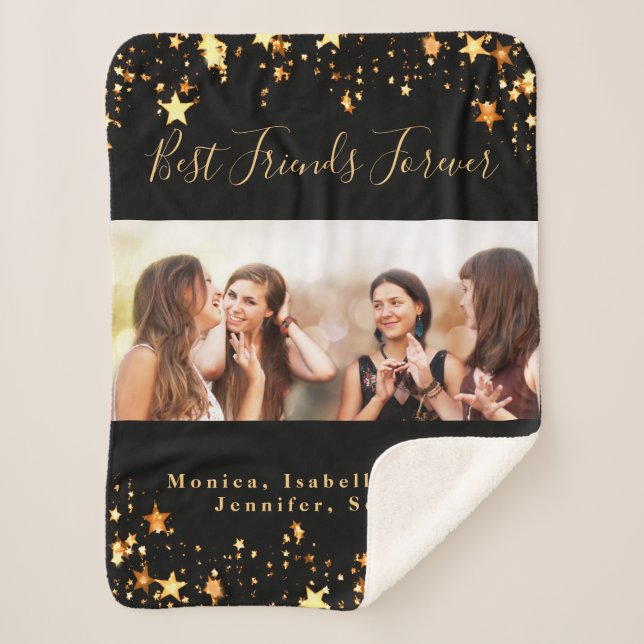 Friends forever BFF black gold photo Sherpa Blanket (Front)