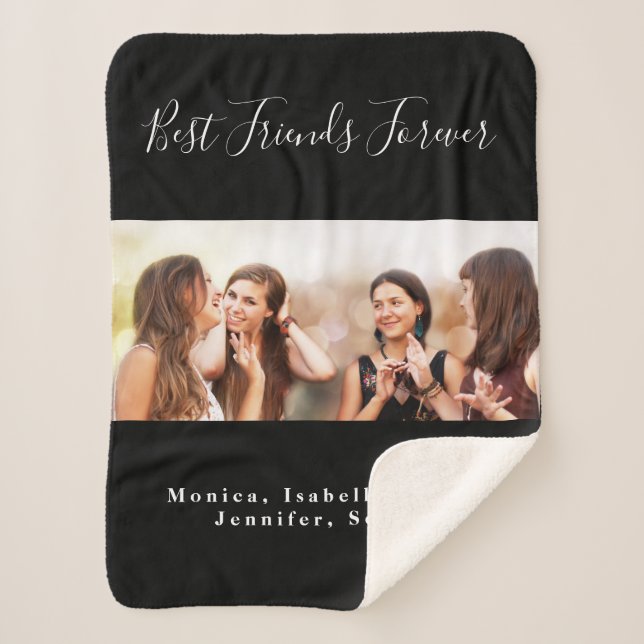 Friends forever BFF black photo names Sherpa Blanket (Front)