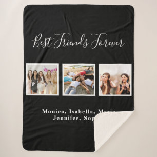 Friends forever BFF names black photo Sherpa Blanket