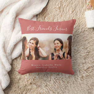 Friends forever BFF photo names terracotta Cushion