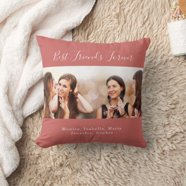 Friends forever BFF photo names terracotta Cushion (Blanket)