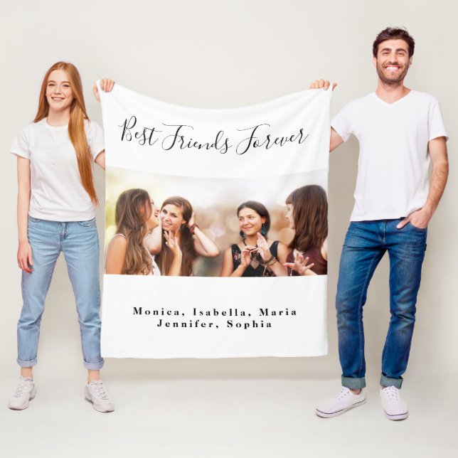 Friends forever BFF photo names white Fleece Blanket (In Situ)