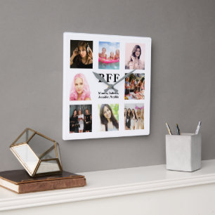 Friends forever bff white photo square wall clock