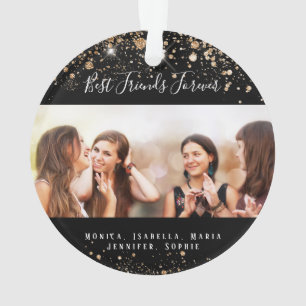 Friends forever black gold glitter name photo ornament